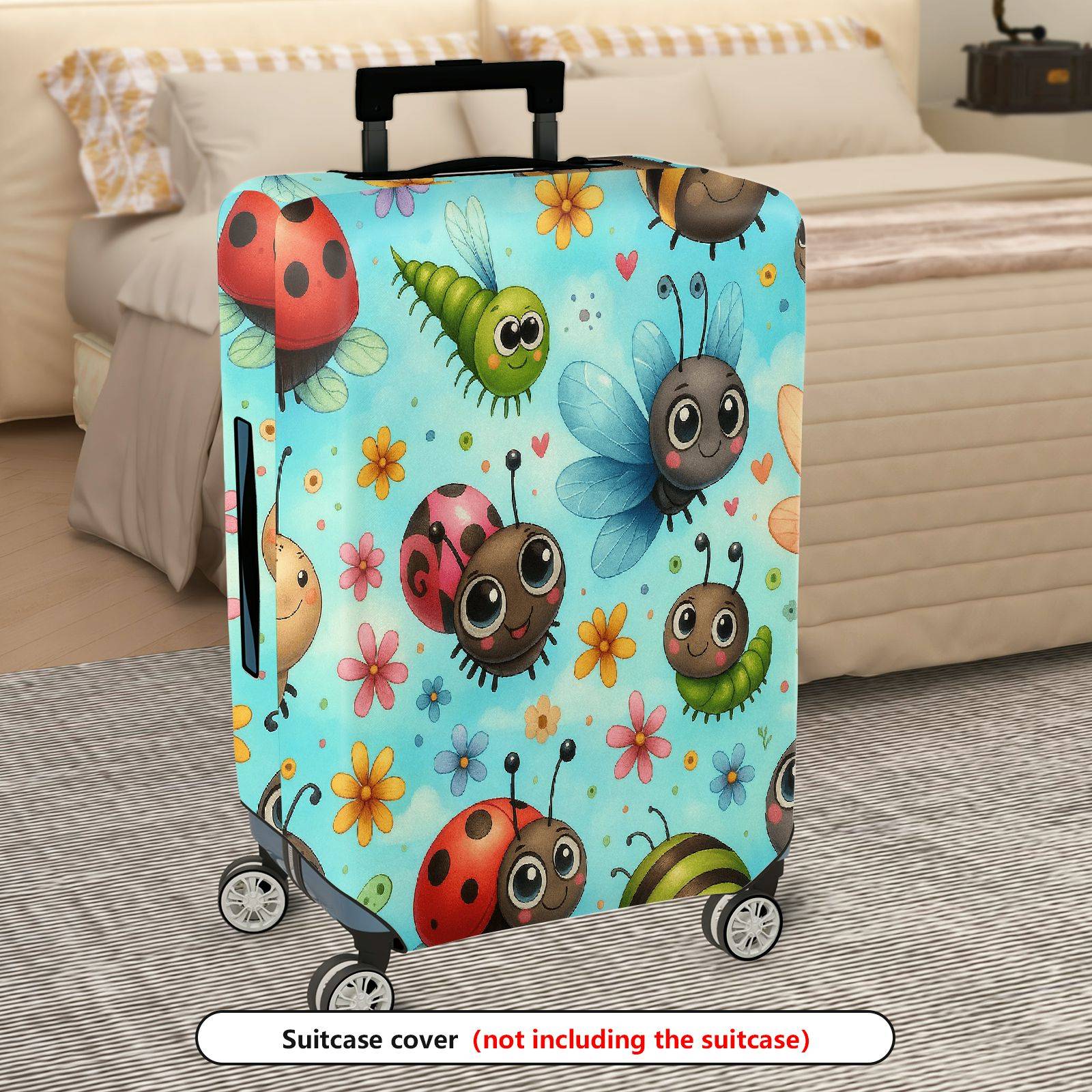 1-Piece Colorful Fun Bugs Ladybug Flowers Butterfly  Suitcase Luggage Cover, Stretch Protective Sleeve