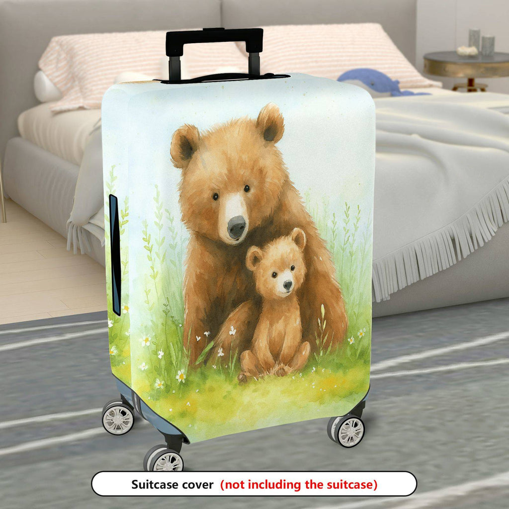 1-Piece Bear Nature Animal  Grass Flower  Suitcase Luggage Cover, Stretch Protective Sleeve