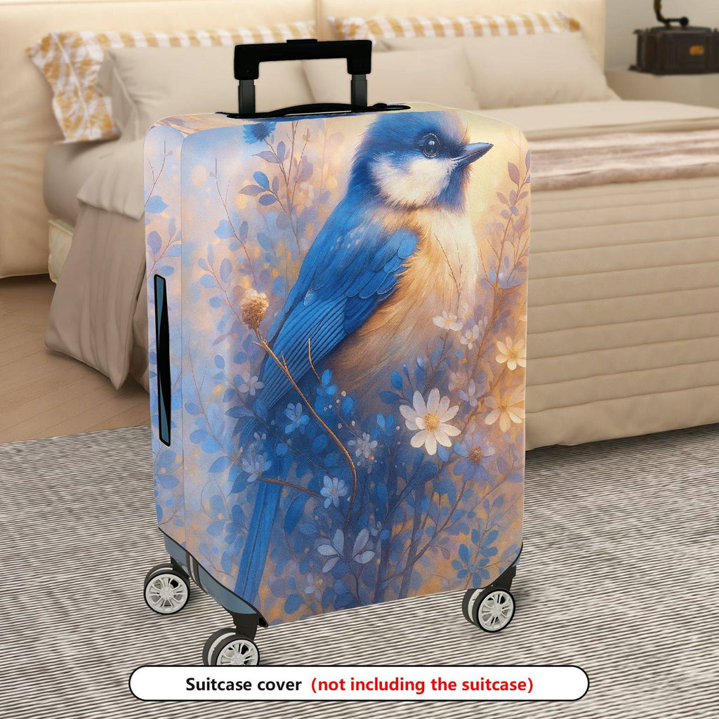 1-Piece Blue Bird Floral Nature Artistic  Suitcase Luggage Cover, Stretch Protective Sleeve