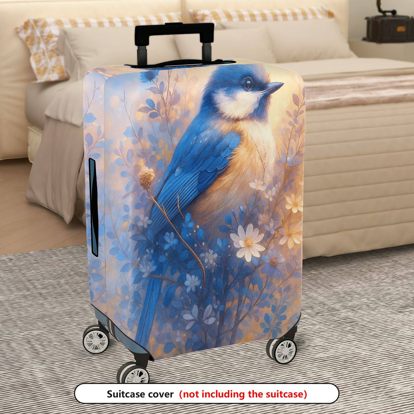 1-Piece Blue Bird Floral Nature Artistic  Suitcase Luggage Cover, Stretch Protective Sleeve