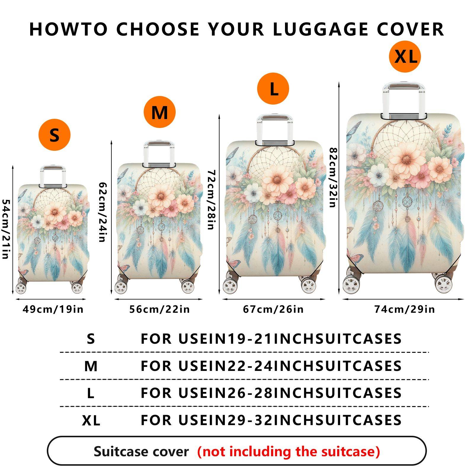 1-Piece Floral Butterfly Dreamcatcher Feathers Art  Suitcase Luggage Cover, Stretch Protective Sleeve
