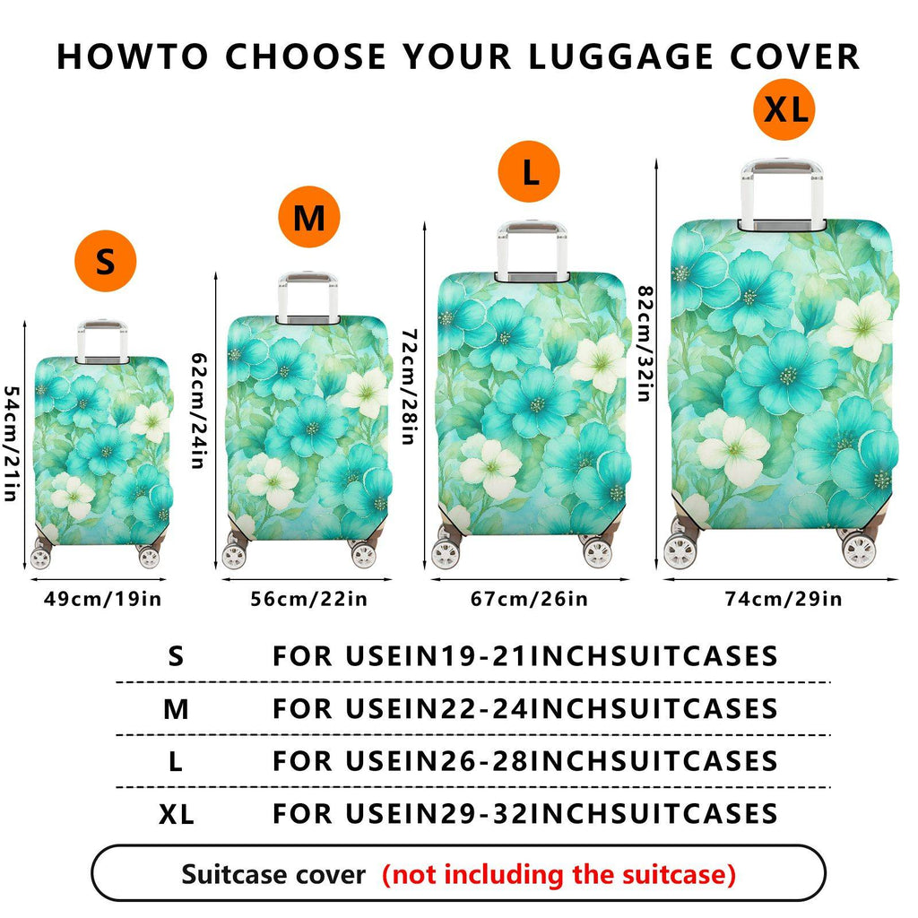 1-Piece Blue Floral Nature Leaf Abstract Pastel Artistic  Suitcase Luggage Cover, Stretch Protective Sleeve