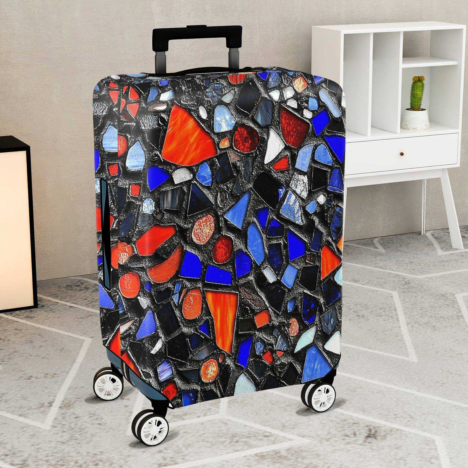 1-Piece Abstract Colorful Mosaic Geometric Artistic Vibrant  Suitcase Luggage Cover, Stretch Protective Sleeve