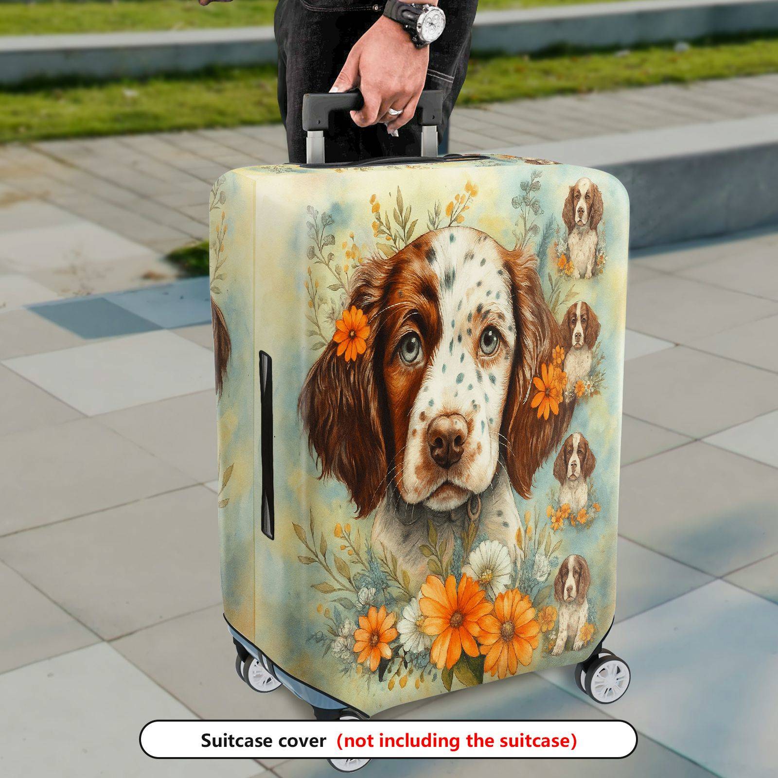 1-Piece Dog Floral Artistic Luggage Travel Design  Suitcase Luggage Cover, Stretch Protective Sleeve