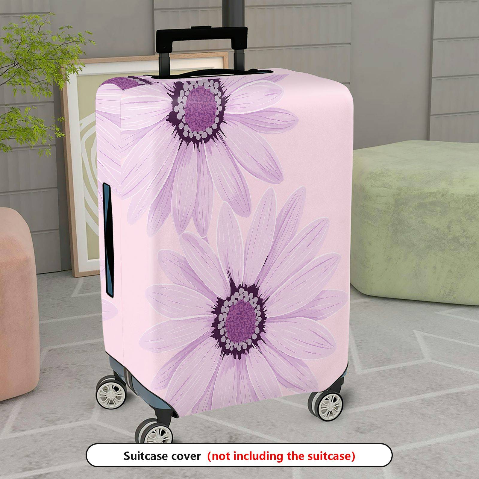 1-Piece Floral Purple Daisy Flower Pastel Decorative Stylish  Suitcase Luggage Cover, Stretch Protective Sleeve