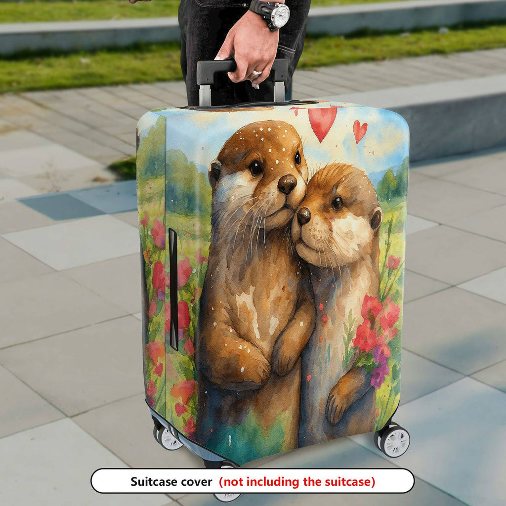 1-Piece Otter Nature Love Floral Art  Suitcase Luggage Cover, Stretch Protective Sleeve