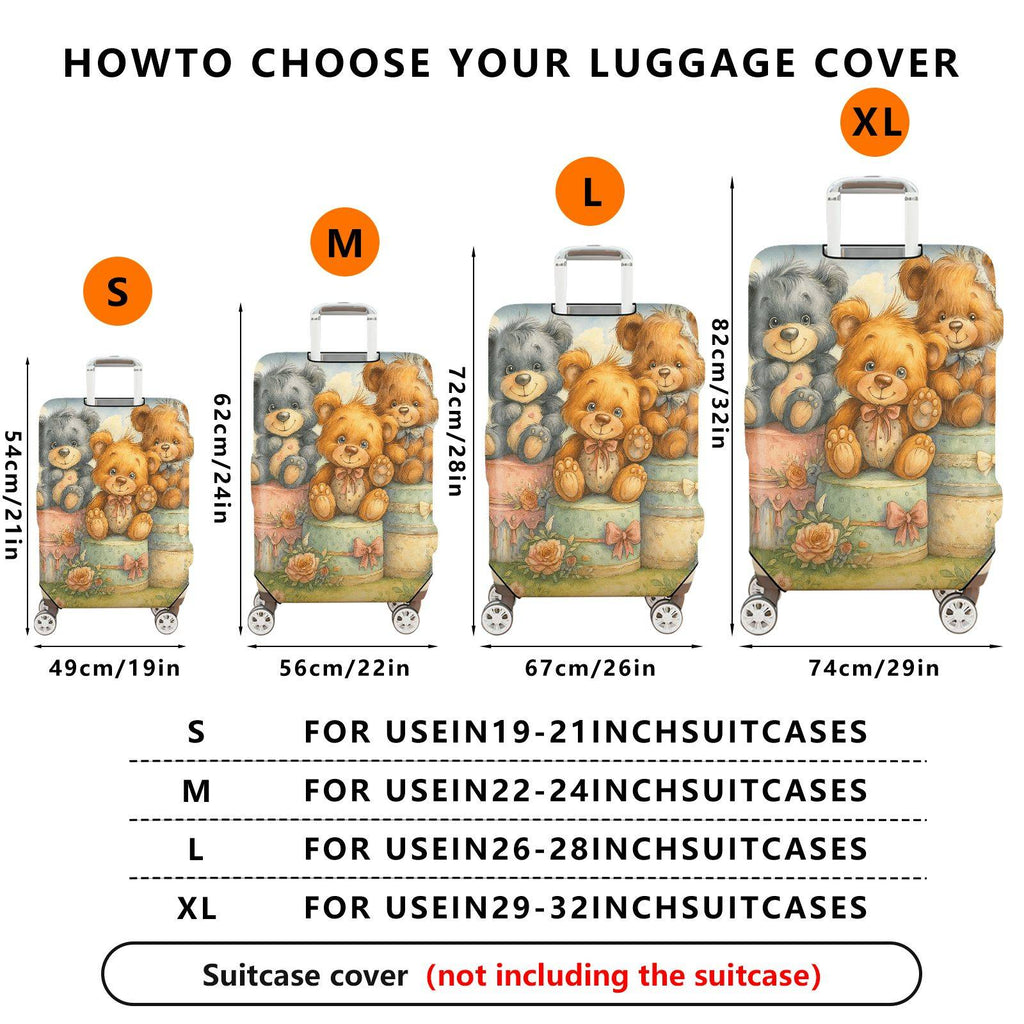 1-Piece Cute  Animal Teddy Bear Flower Bow  Suitcase Luggage Cover, Stretch Protective Sleeve