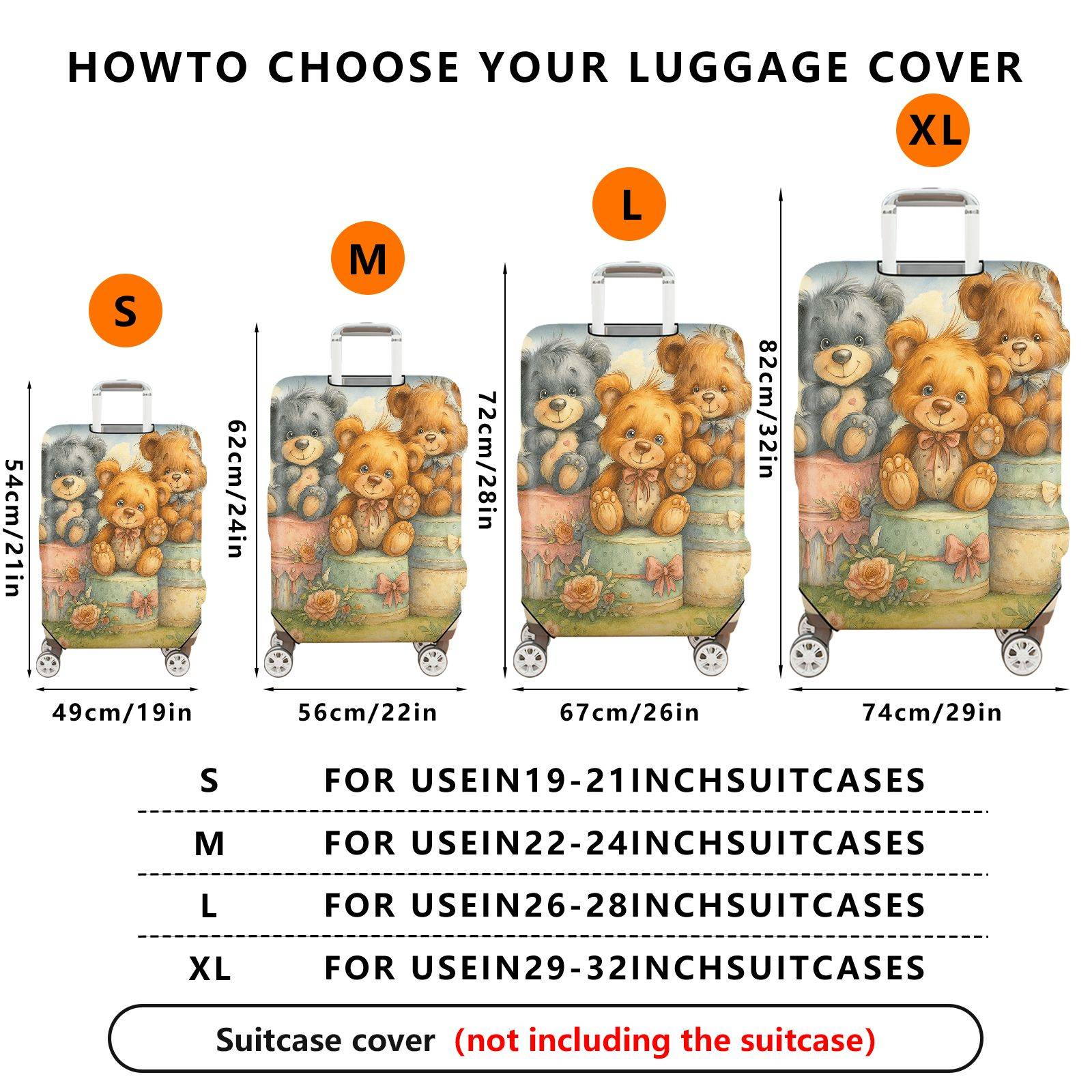 1-Piece Cute  Animal Teddy Bear Flower Bow  Suitcase Luggage Cover, Stretch Protective Sleeve