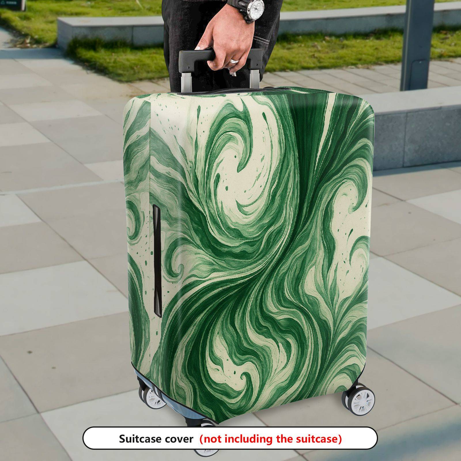 1-Piece Swirling Green Artistic Abstract Pattern Unique Stylish  Suitcase Luggage Cover, Stretch Protective Sleeve