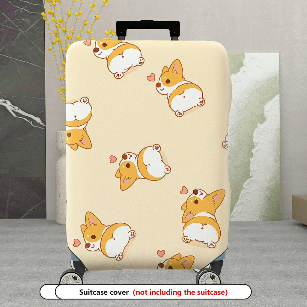 1-Piece Corgi Dog Heart Beige Travel Cute  Suitcase Luggage Cover, Stretch Protective Sleeve