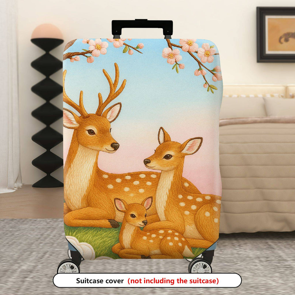 1-Piece Deer Tree Flowers Grass Family  Suitcase Luggage Cover, Stretch Protective Sleeve