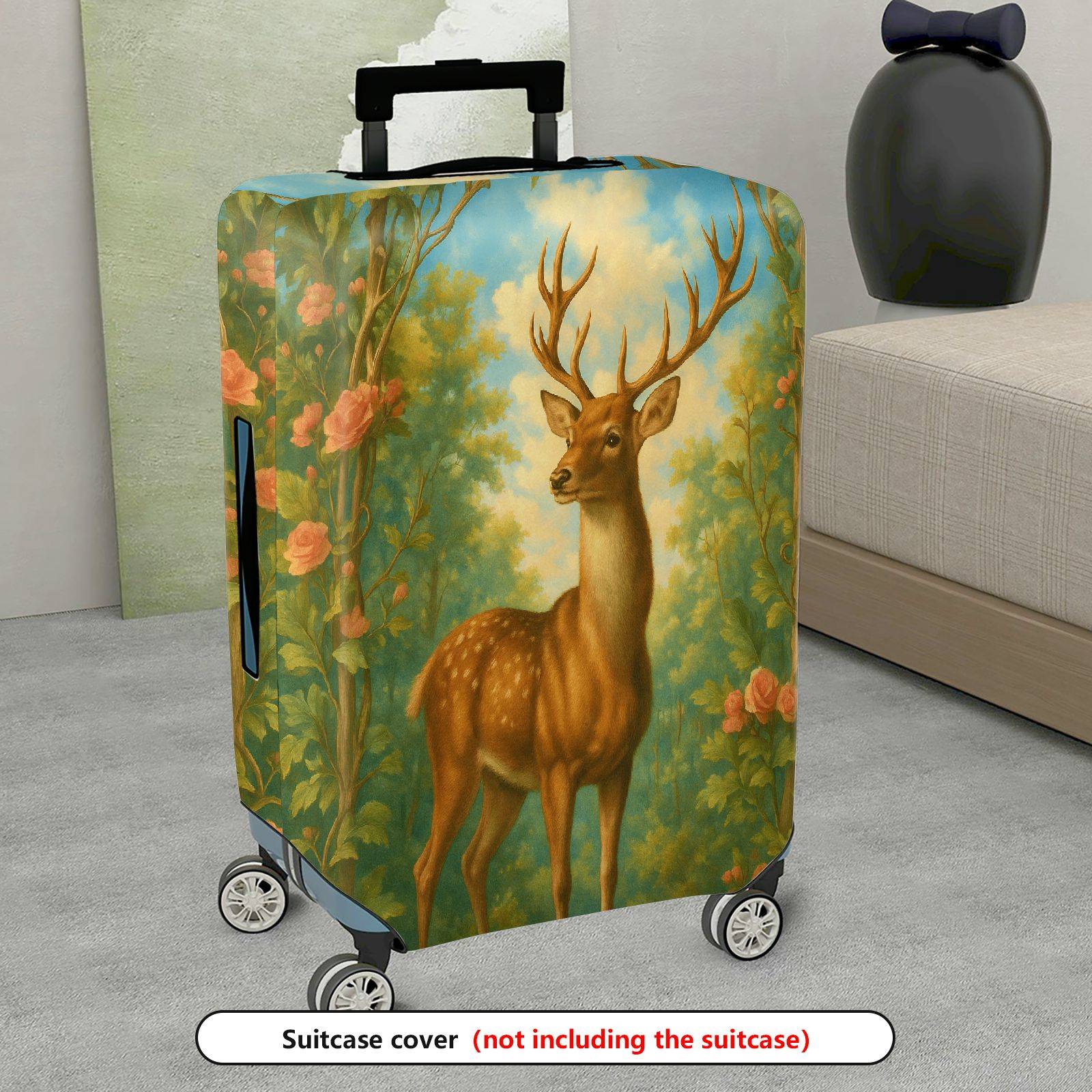 1-Piece Deer Flowers Forest Nature Scenic  Suitcase Luggage Cover, Stretch Protective Sleeve