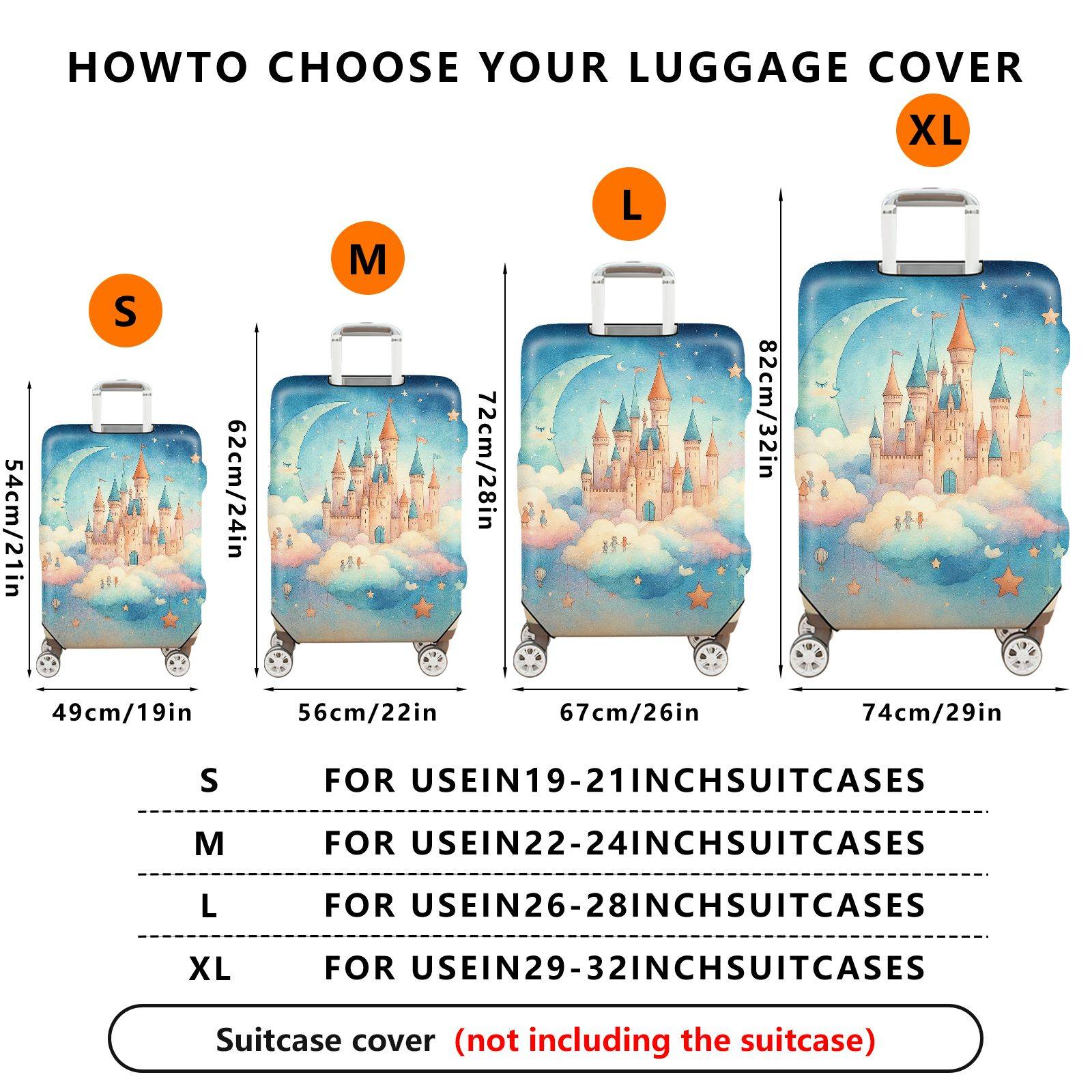 1-Piece Castle Moon Sky Star Cloud  Suitcase Luggage Cover, Stretch Protective Sleeve