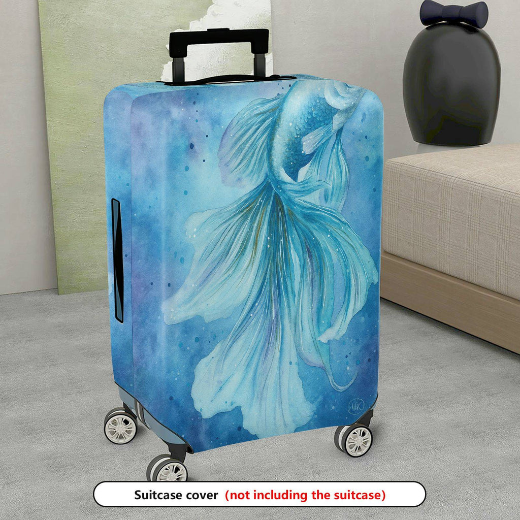 1-Piece Fish Ocean Blue Artistic Watercolor Unique  Suitcase Luggage Cover, Stretch Protective Sleeve