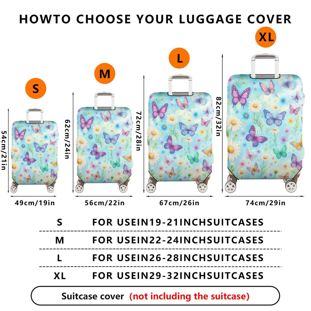 1-Piece Butterfly Flower Nature Dream Pastel  Suitcase Luggage Cover, Stretch Protective Sleeve
