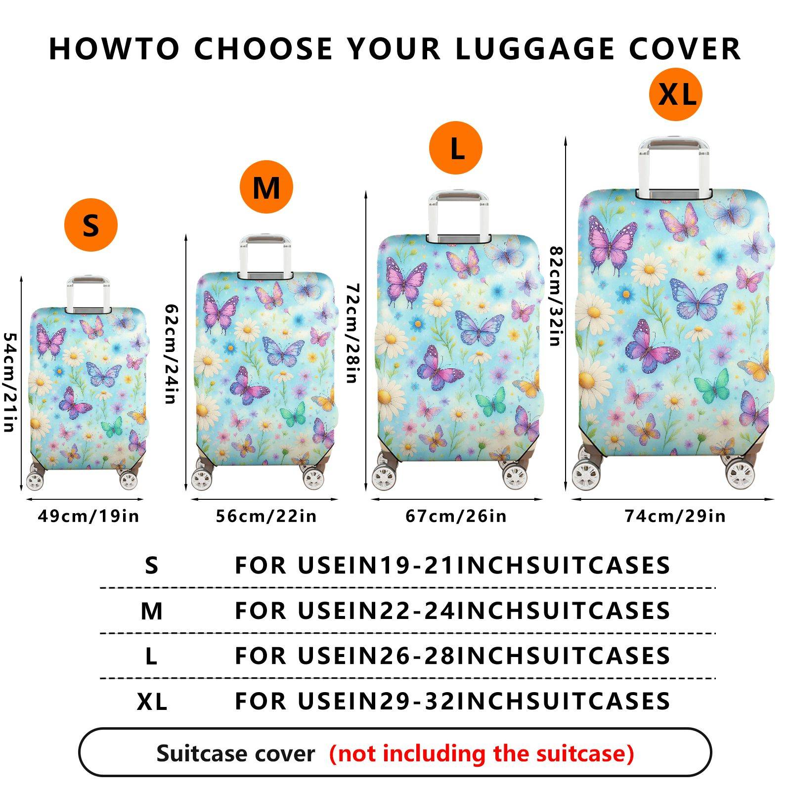 1-Piece Butterfly Flower Nature Dream Pastel  Suitcase Luggage Cover, Stretch Protective Sleeve