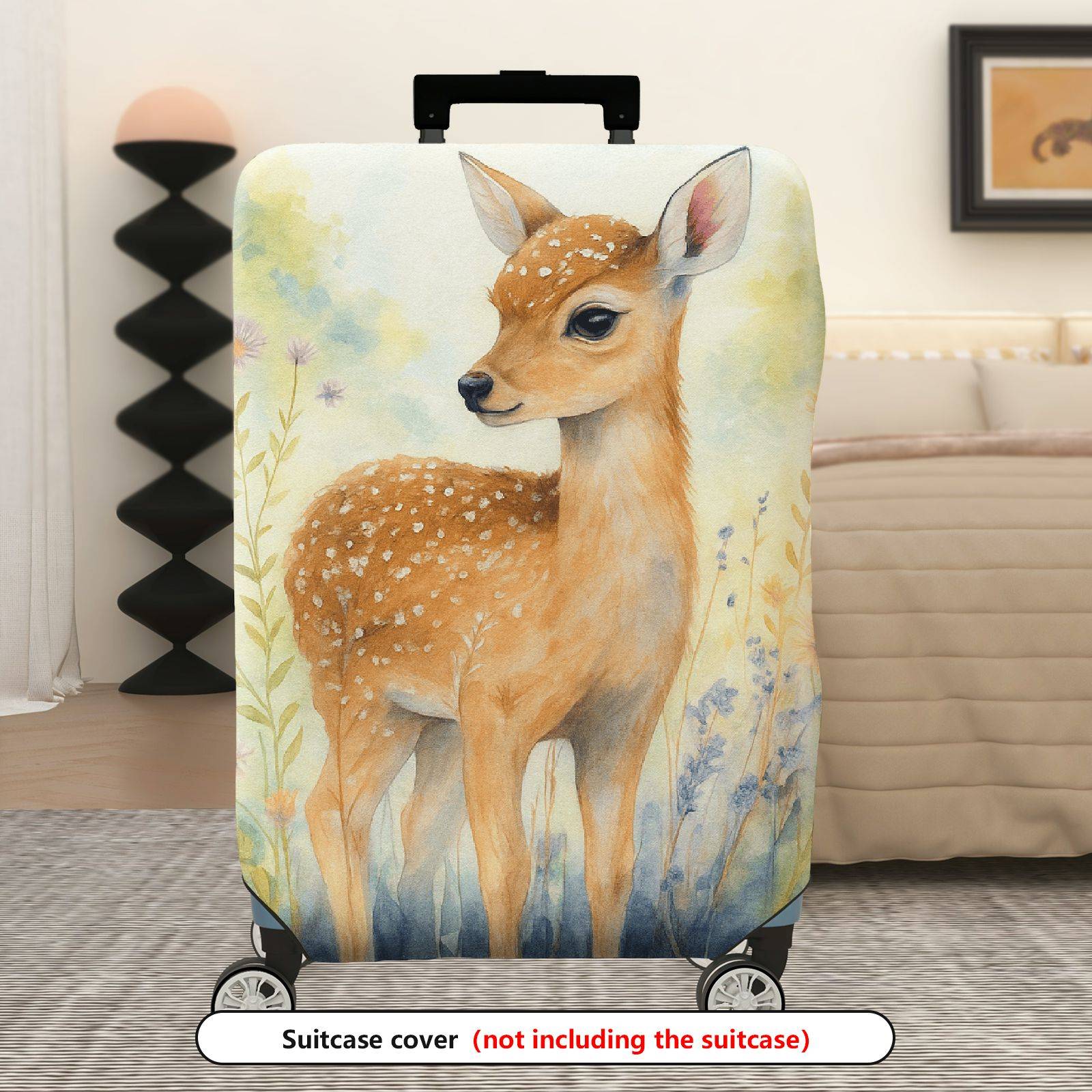 1-Piece Deer Floral Nature Artistic Watercolor Animal  Suitcase Luggage Cover, Stretch Protective Sleeve