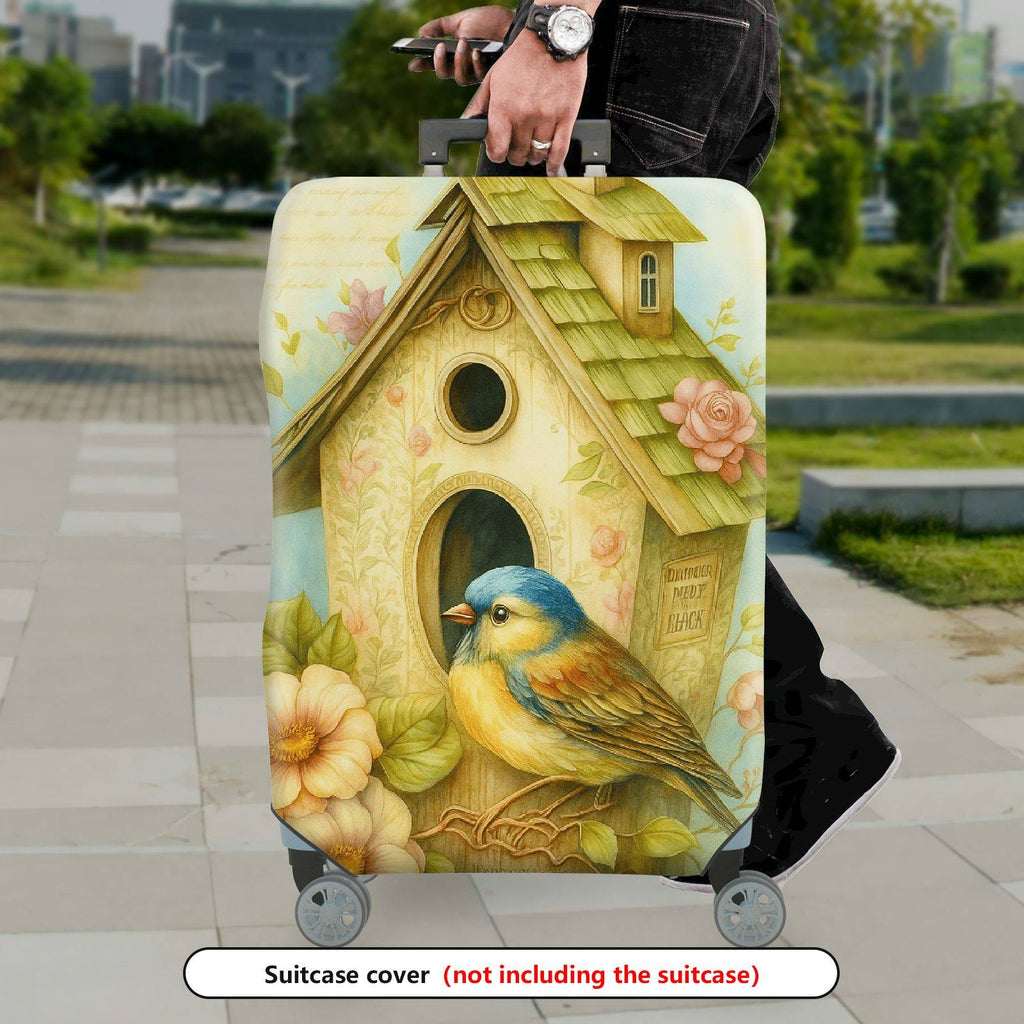 1-Piece Birdhouse Floral Vintage Artistic Nature Travel  Suitcase Luggage Cover, Stretch Protective Sleeve