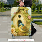 1-Piece Birdhouse Floral Vintage Artistic Nature Travel  Suitcase Luggage Cover, Stretch Protective Sleeve