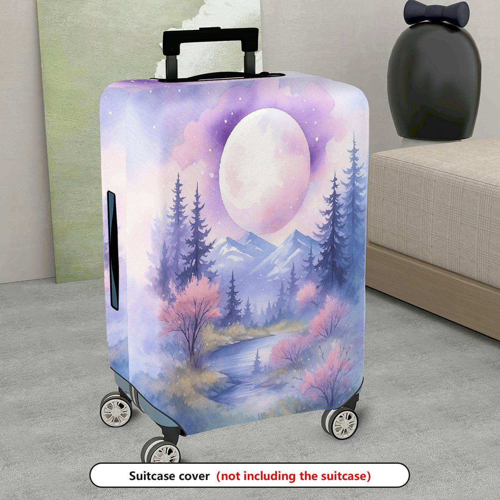 1-Piece Moon Forest Landscape Sky Mountain Stream  Suitcase Luggage Cover, Stretch Protective Sleeve