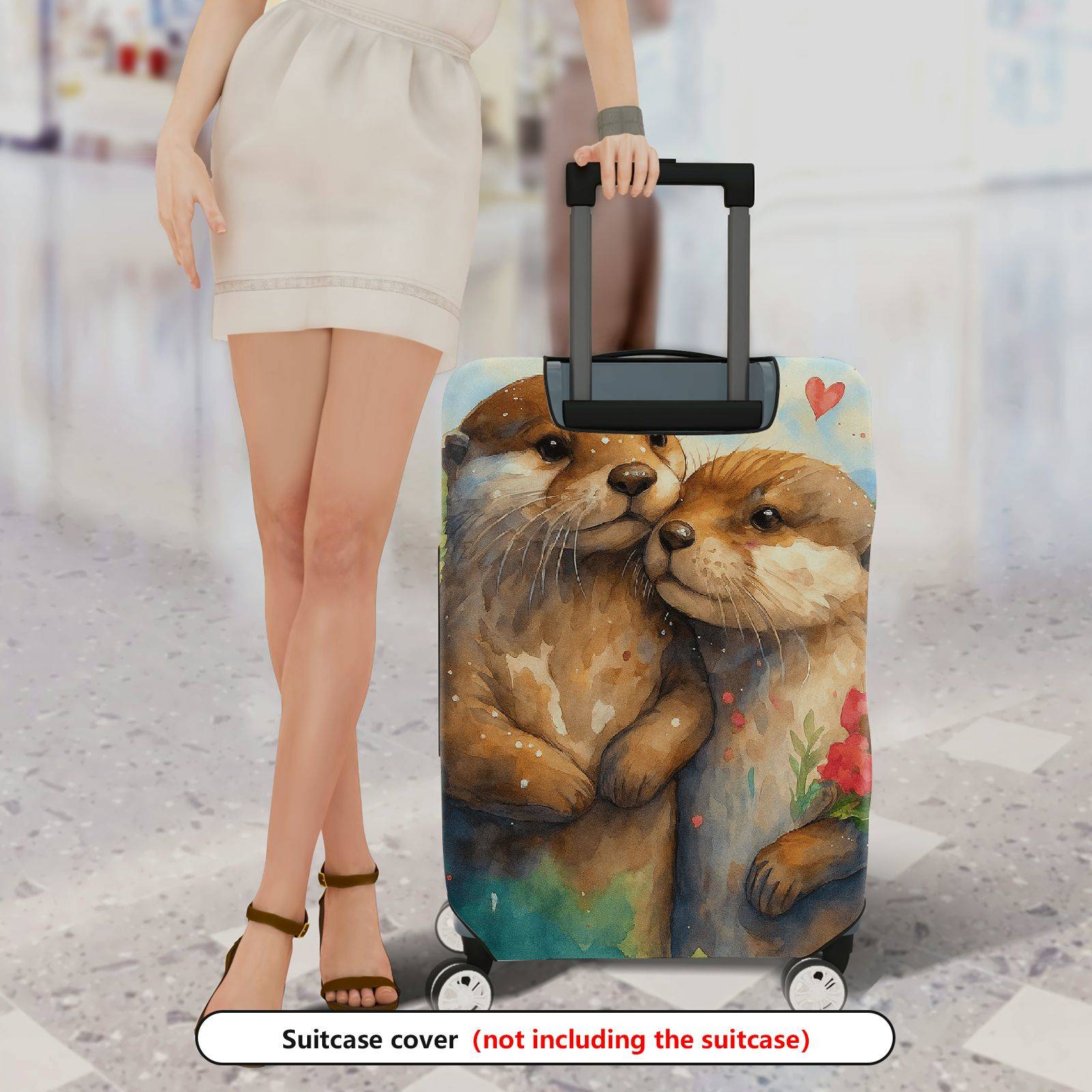 1-Piece Otter Nature Love Floral Art  Suitcase Luggage Cover, Stretch Protective Sleeve