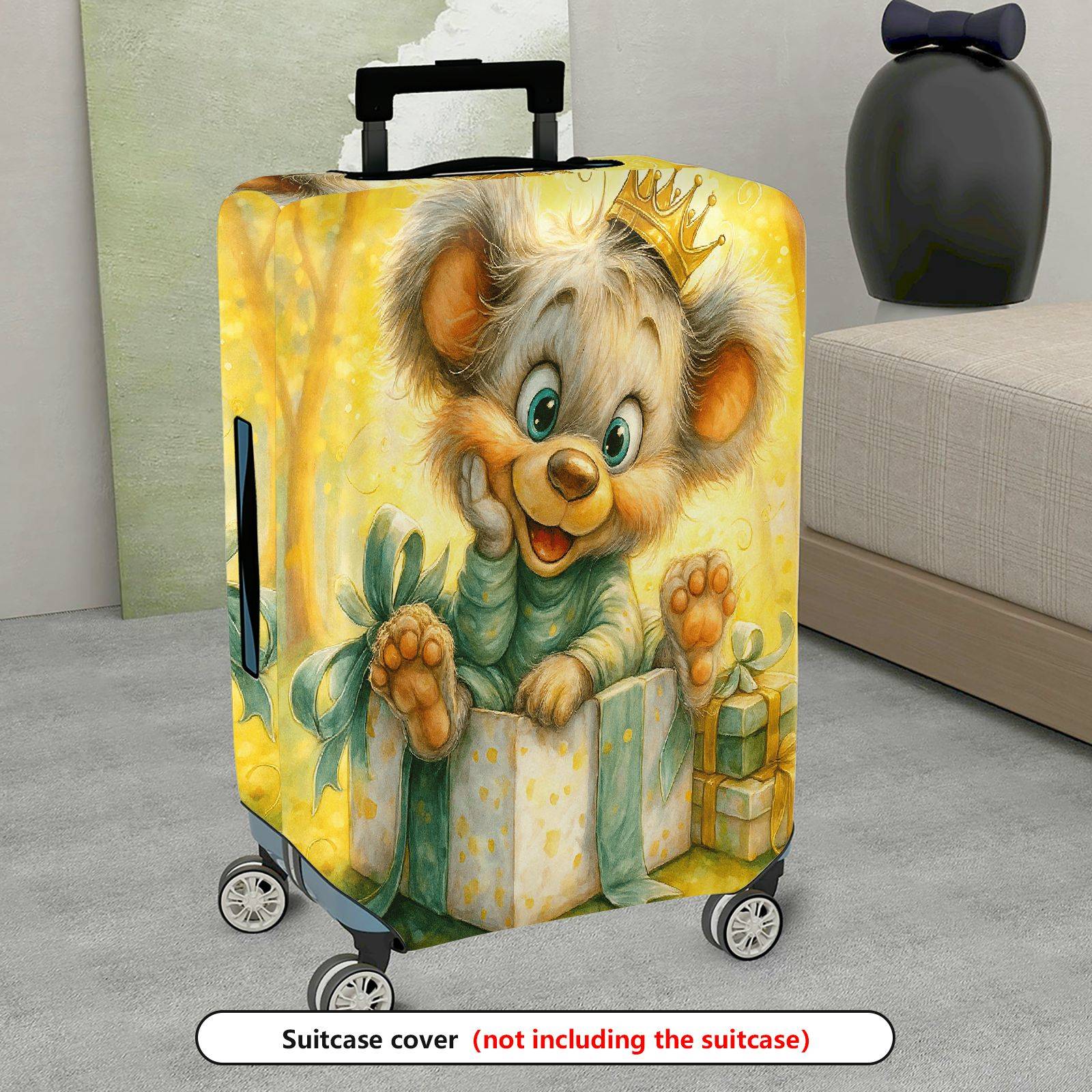 1-Piece Cute  Bear Gift Yellow Crown Present Artistic Fun  Suitcase Luggage Cover, Stretch Protective Sleeve