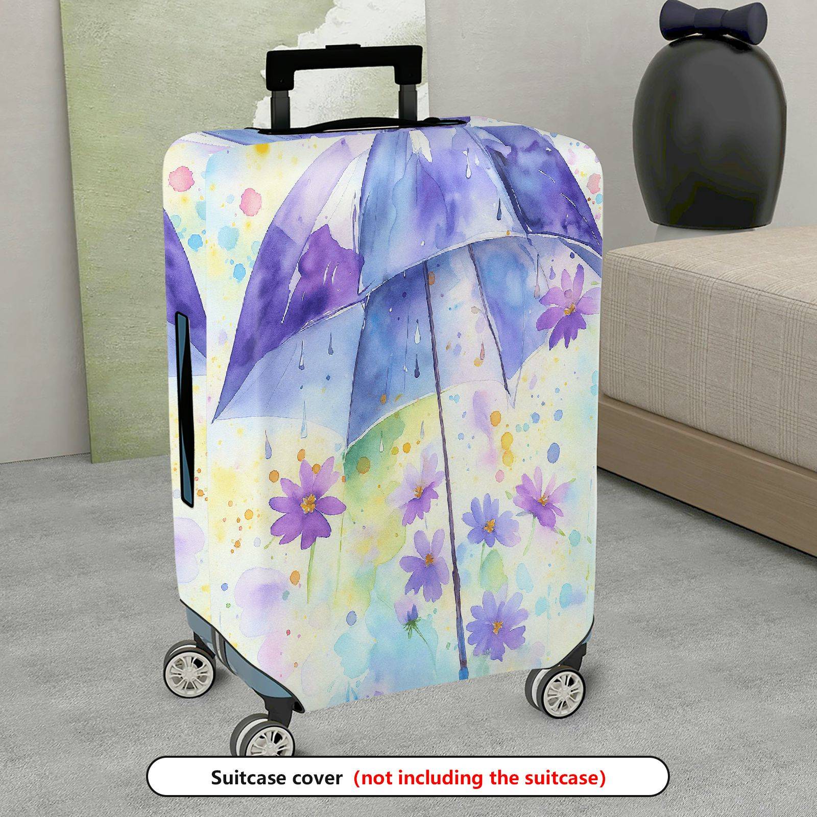 1-Piece Umbrella Floral Watercolor Abstract Colorful  Suitcase Luggage Cover, Stretch Protective Sleeve