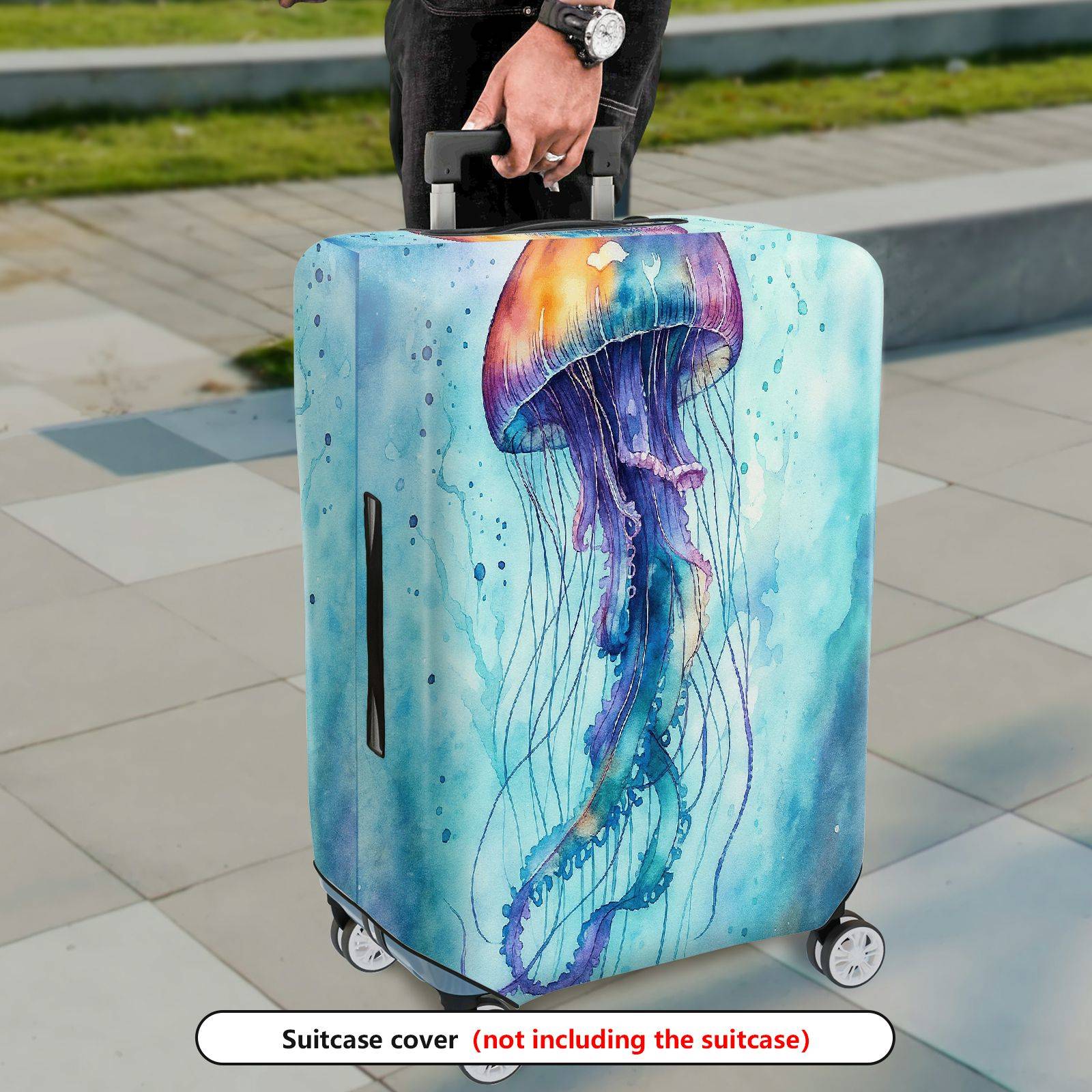 1-Piece Colorful Jellyfish Ocean Marine Sea Animal Artistic  Suitcase Luggage Cover, Stretch Protective Sleeve