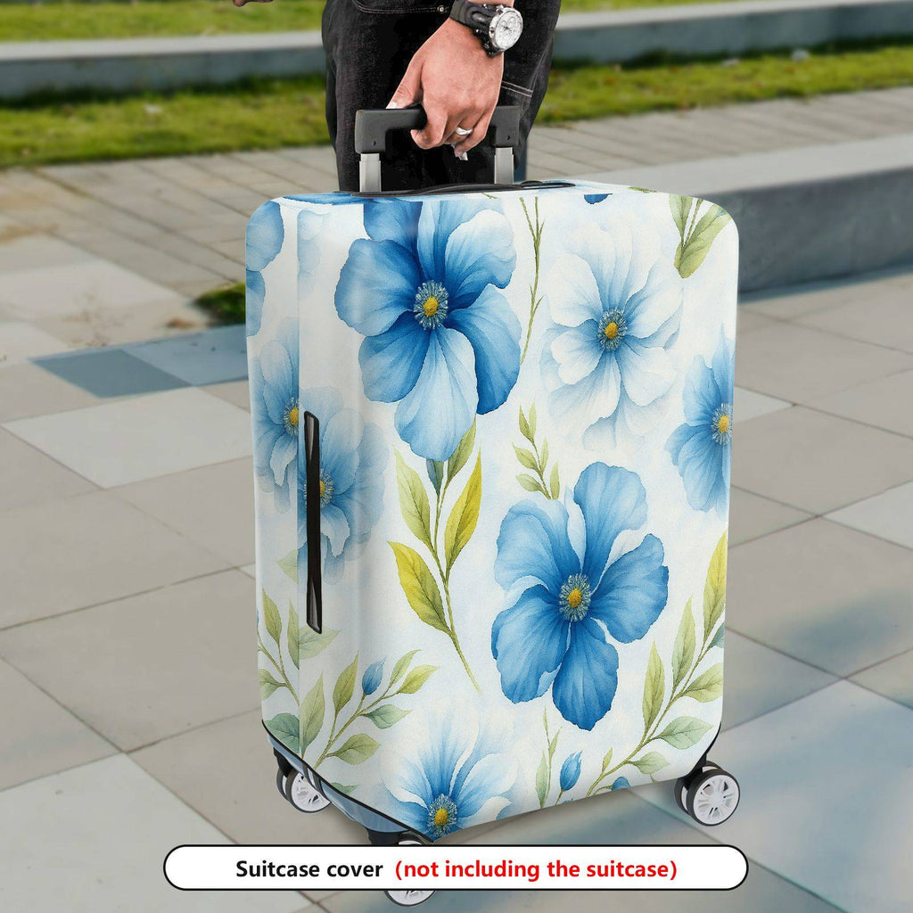1-Piece Blue Floral Leaf Pattern Travel Decorative Protective  Suitcase Luggage Cover, Stretch Protective Sleeve