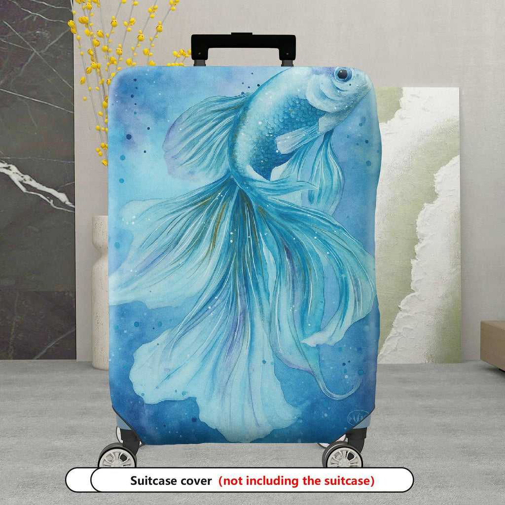 1-Piece Fish Ocean Blue Artistic Watercolor Unique  Suitcase Luggage Cover, Stretch Protective Sleeve
