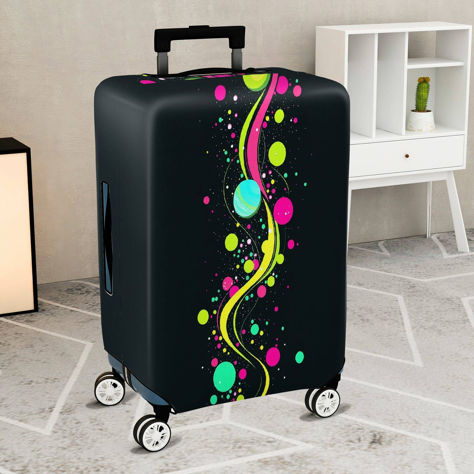 1-Piece Abstract Colorful Dots Circles Line  Suitcase Luggage Cover, Stretch Protective Sleeve