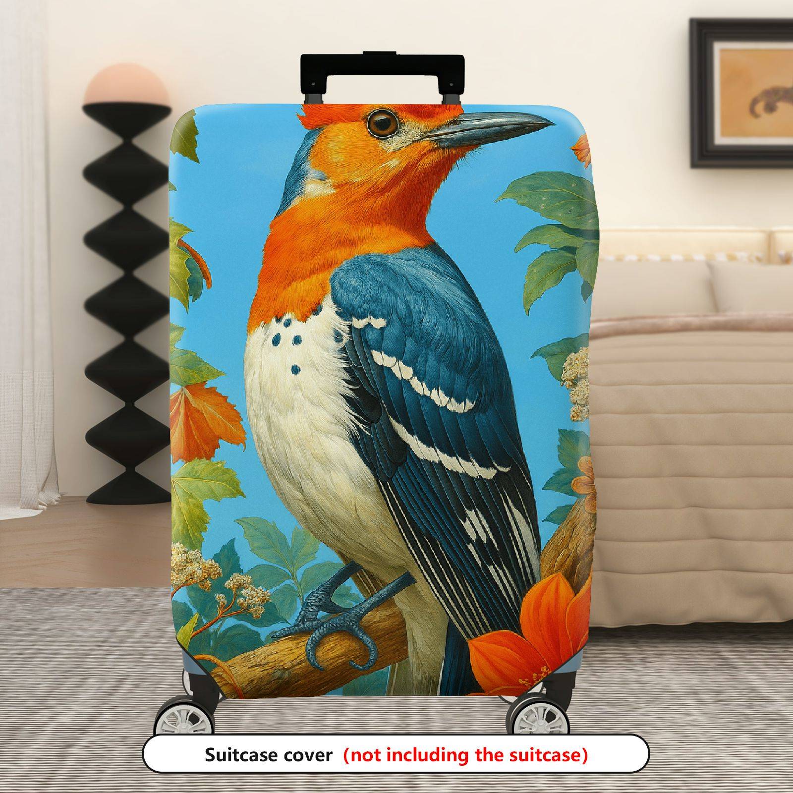1-Piece Bird Floral Leaf Artistic Blue  Suitcase Luggage Cover, Stretch Protective Sleeve