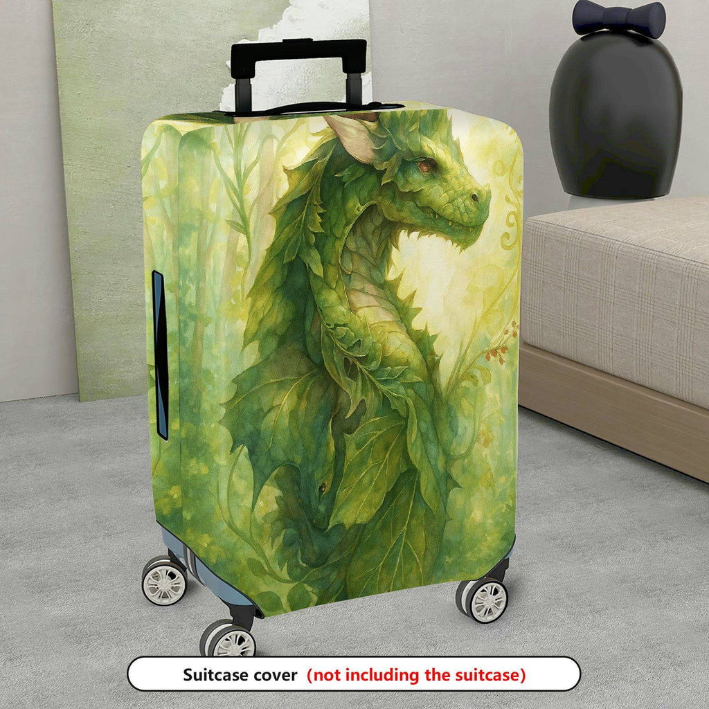 1-Piece Green Dragon Fantasy Forest Mystical Artistic  Suitcase Luggage Cover, Stretch Protective Sleeve