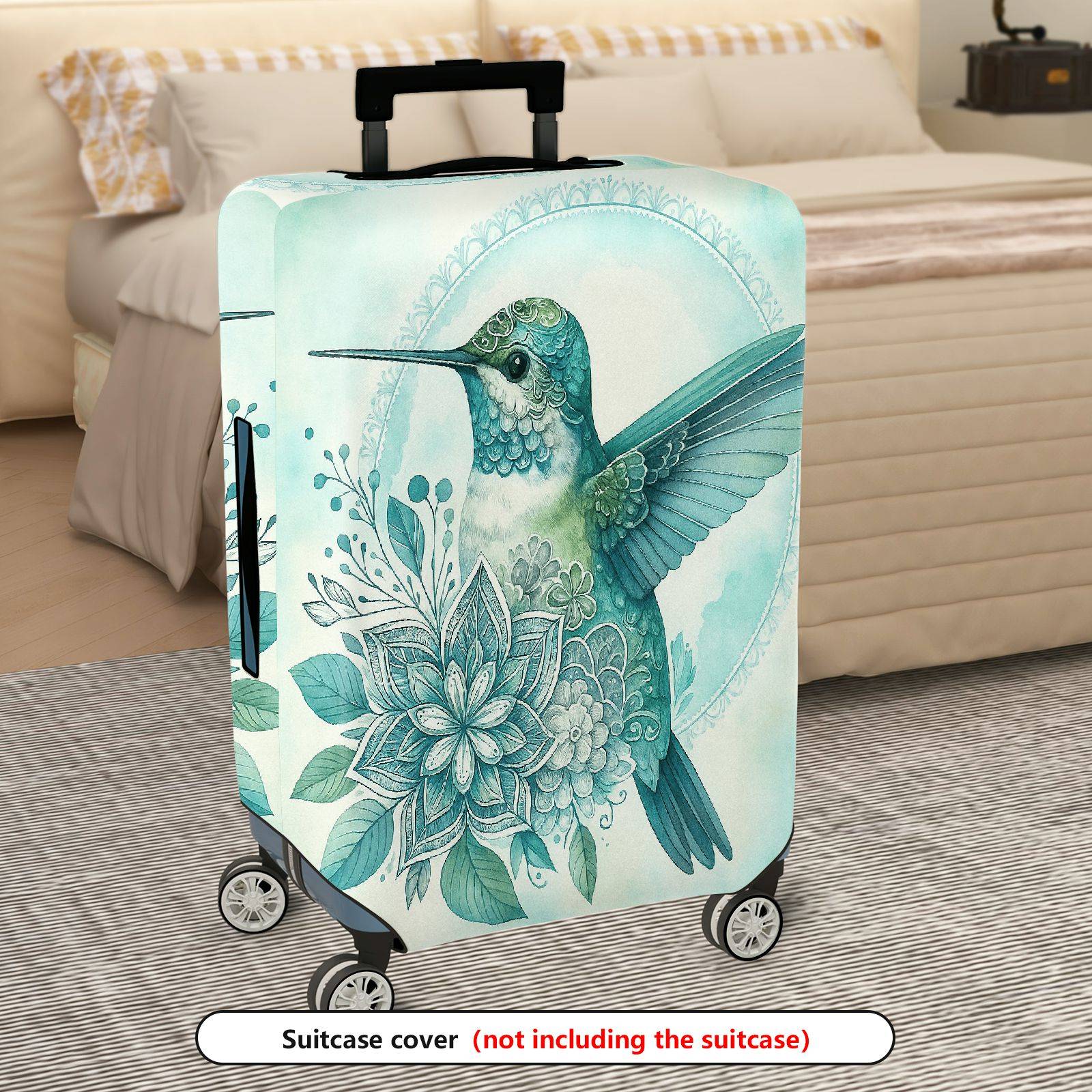 1-Piece Hummingbird Floral Vintage Elegant Artistic  Suitcase Luggage Cover, Stretch Protective Sleeve