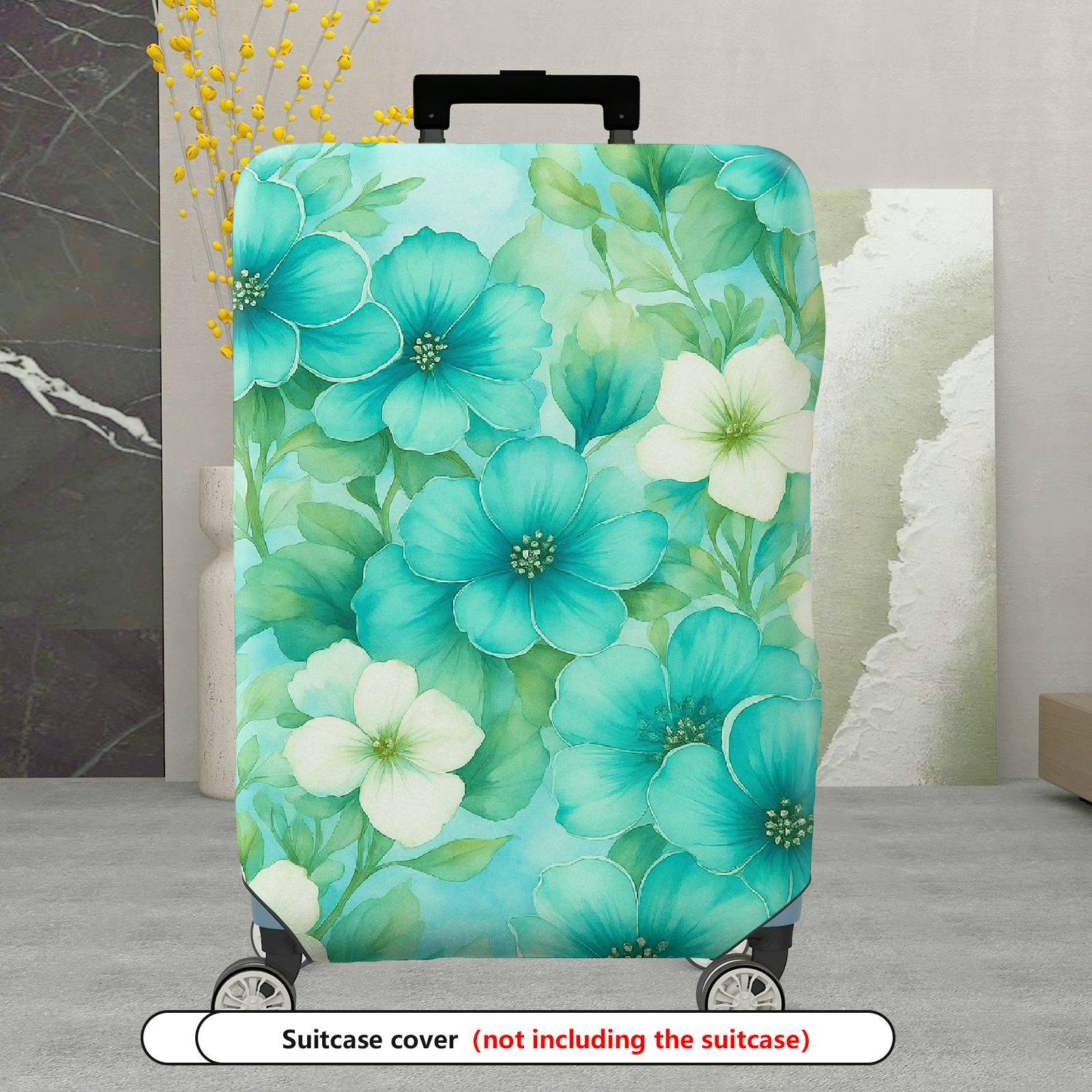 1-Piece Blue Floral Nature Leaf Abstract Pastel Artistic  Suitcase Luggage Cover, Stretch Protective Sleeve