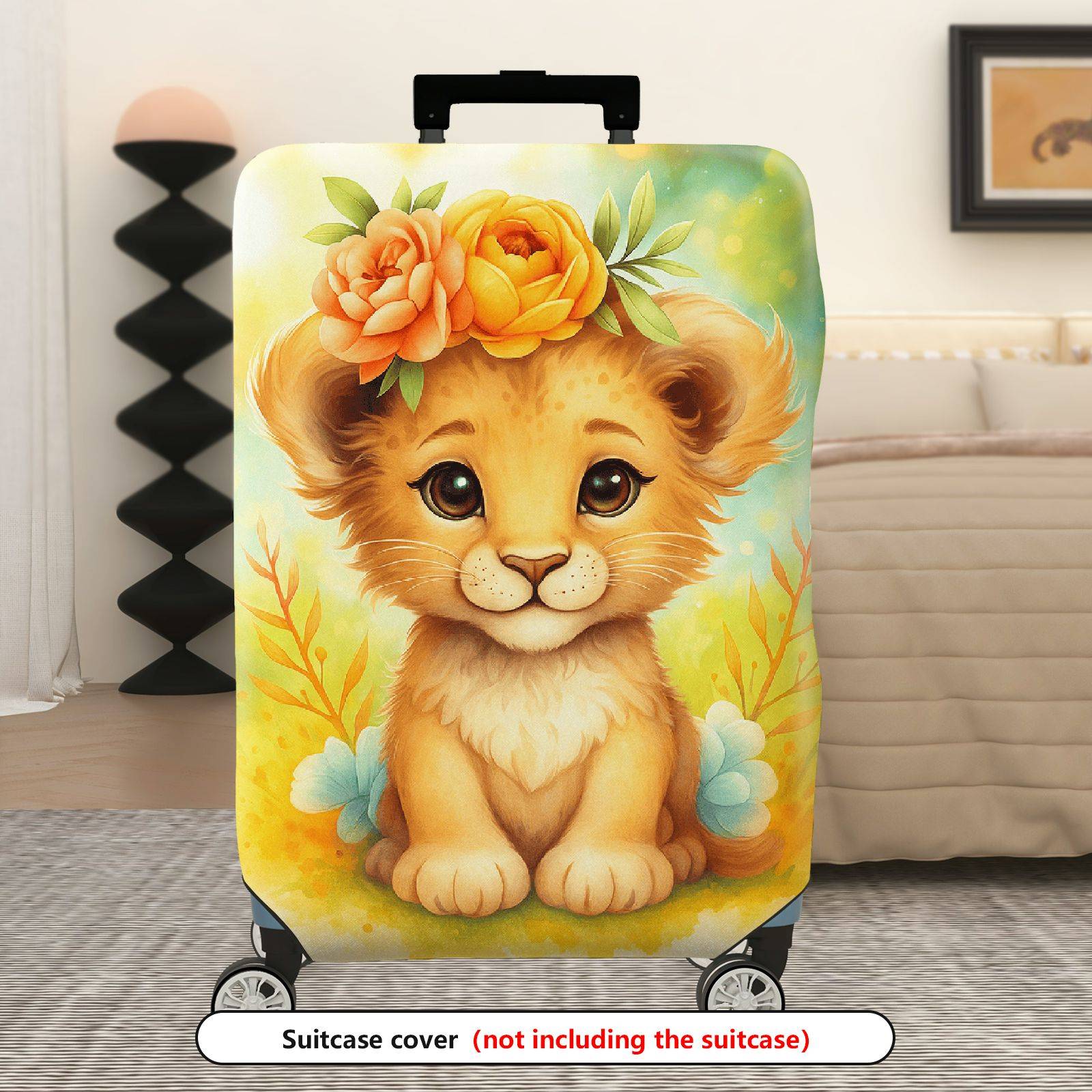 1-Piece Cute Puppy Floral  Colorful Artistic  Suitcase Luggage Cover, Stretch Protective Sleeve