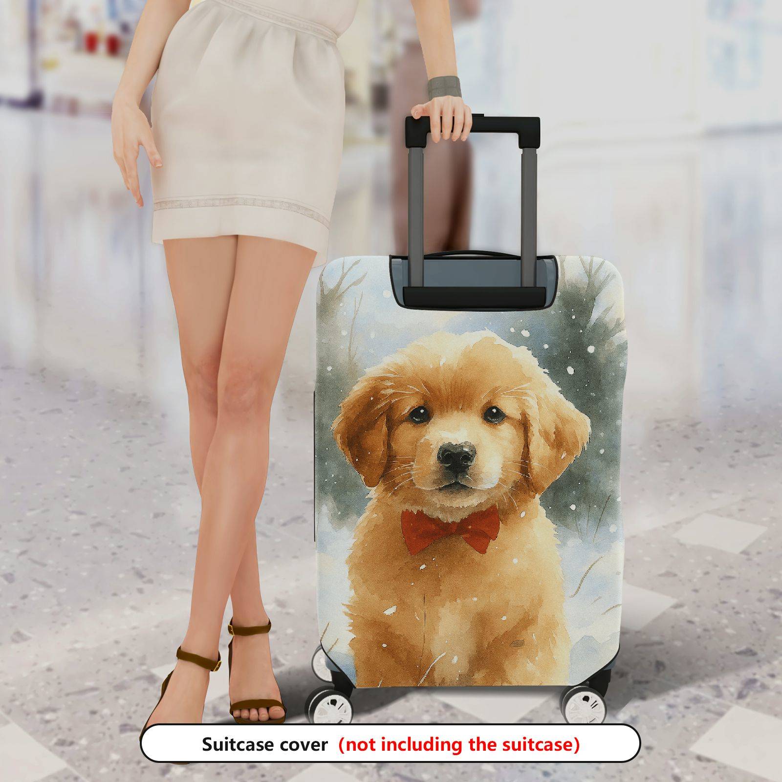 1-Piece Cute Puppy Winter Snow Bowtie Animal  Suitcase Luggage Cover, Stretch Protective Sleeve