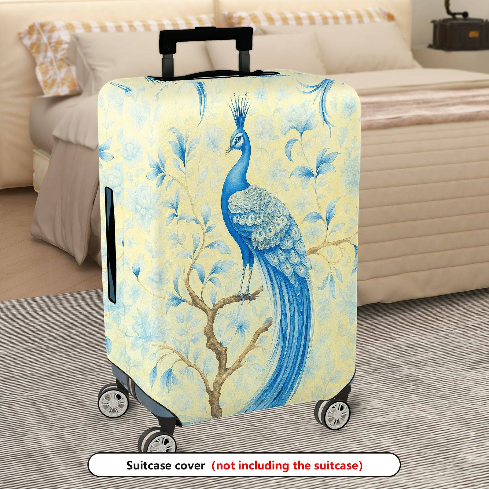 1-Piece Peacock Floral Elegant Artistic Decorative  Suitcase Luggage Cover, Stretch Protective Sleeve
