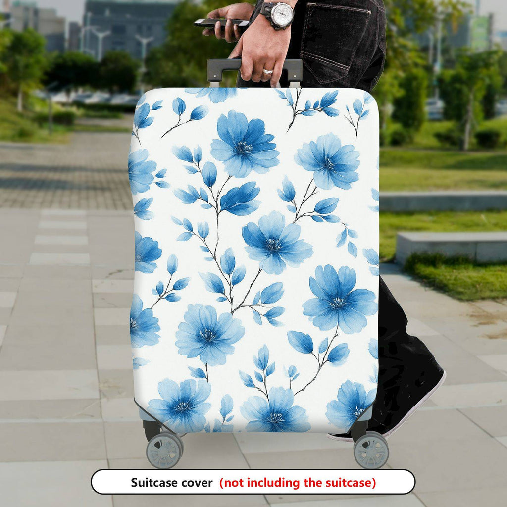 1-Piece Blue Flower Pattern Travel Luggage  Suitcase Luggage Cover, Stretch Protective Sleeve