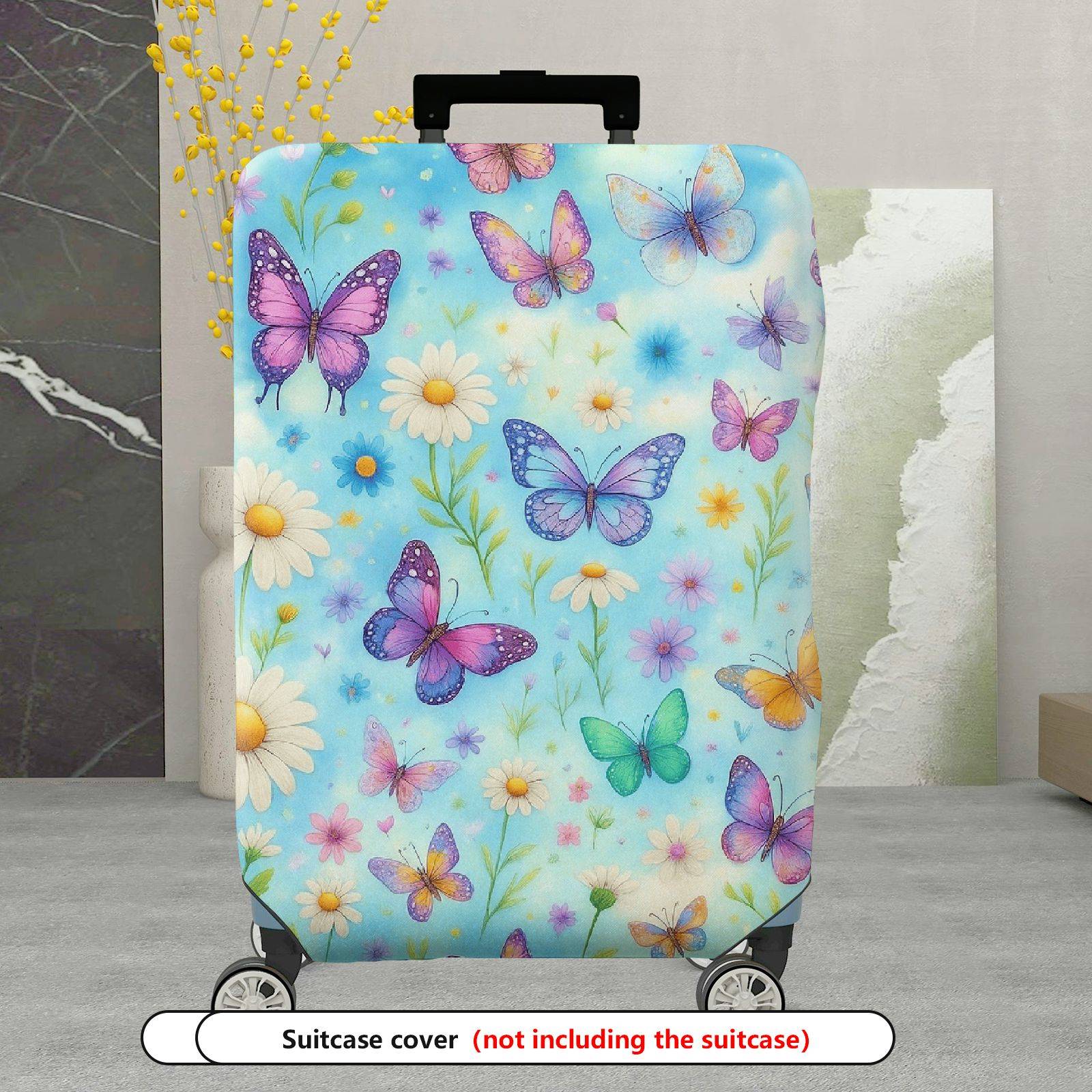 1-Piece Butterfly Flower Nature Dream Pastel  Suitcase Luggage Cover, Stretch Protective Sleeve