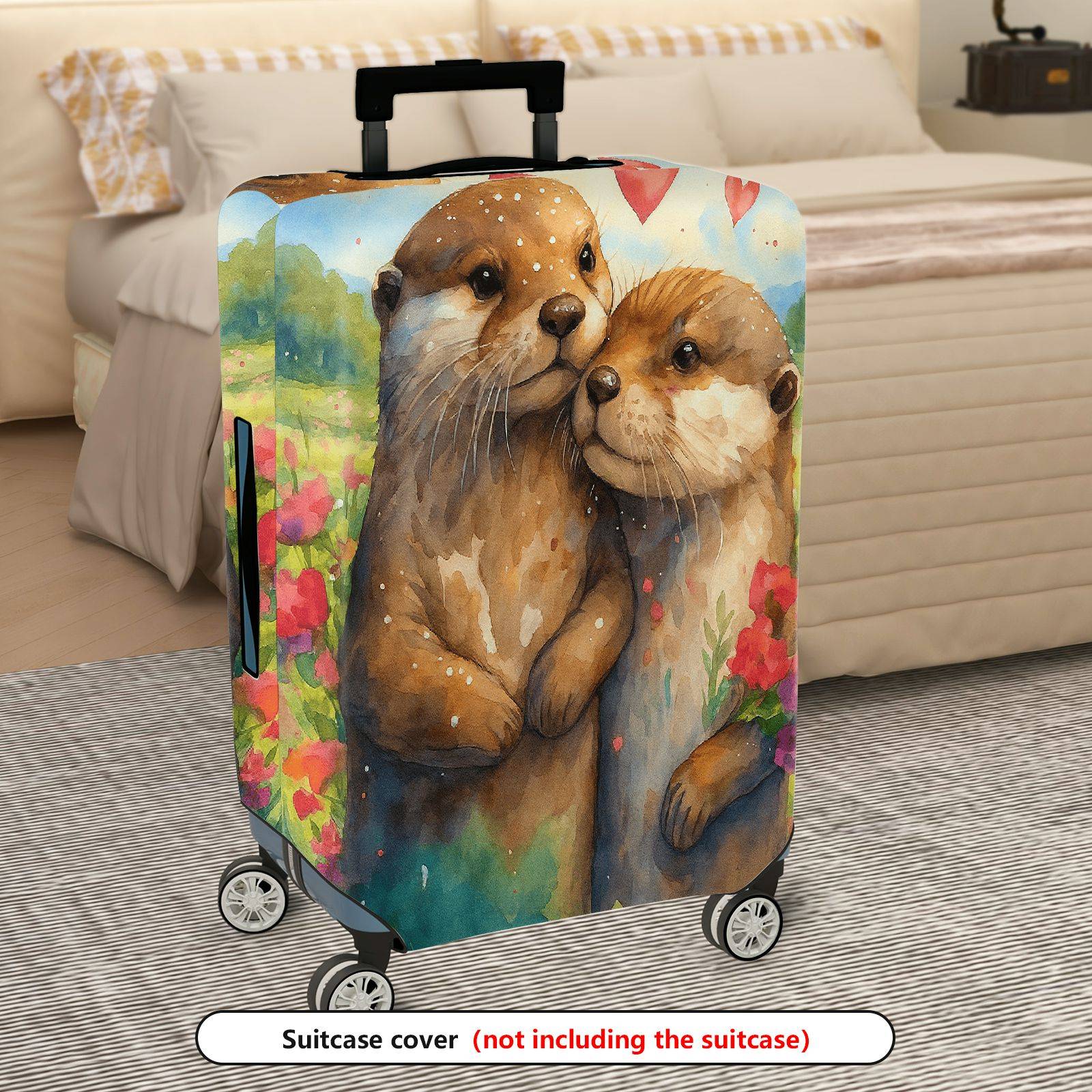 1-Piece Otter Nature Love Floral Art  Suitcase Luggage Cover, Stretch Protective Sleeve