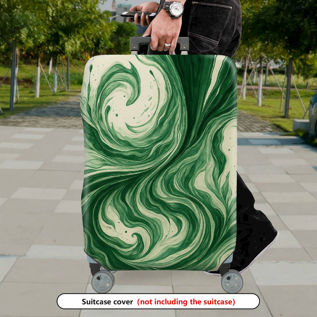 1-Piece Swirling Green Artistic Abstract Pattern Unique Stylish  Suitcase Luggage Cover, Stretch Protective Sleeve