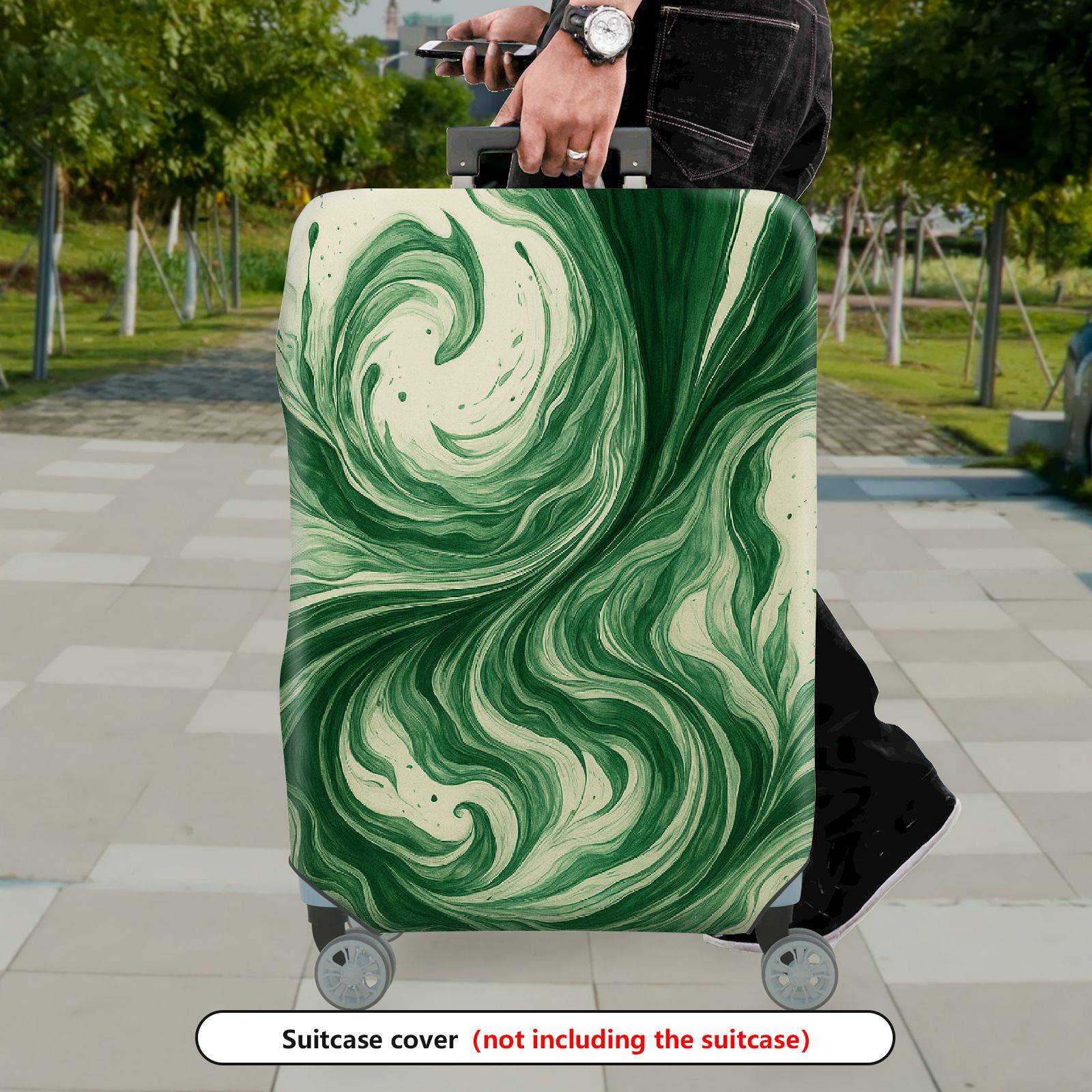 1-Piece Swirling Green Artistic Abstract Pattern Unique Stylish  Suitcase Luggage Cover, Stretch Protective Sleeve
