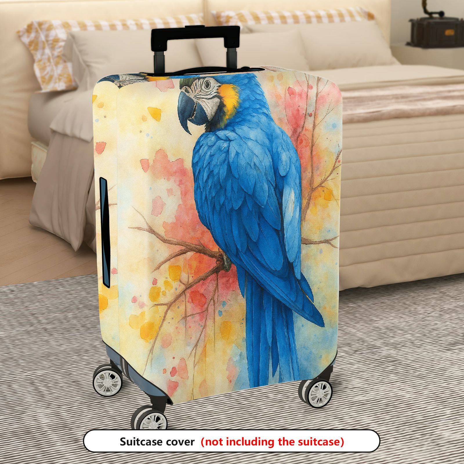 1-Piece Watercolor Parrot Blue Rainbow Nature Art  Suitcase Luggage Cover, Stretch Protective Sleeve