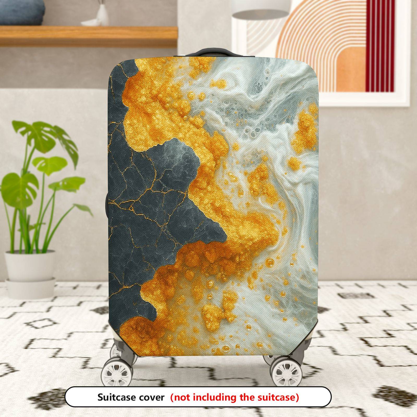 1-Piece Abstract Marble Gold Black White Swirl Artistic  Suitcase Luggage Cover, Stretch Protective Sleeve