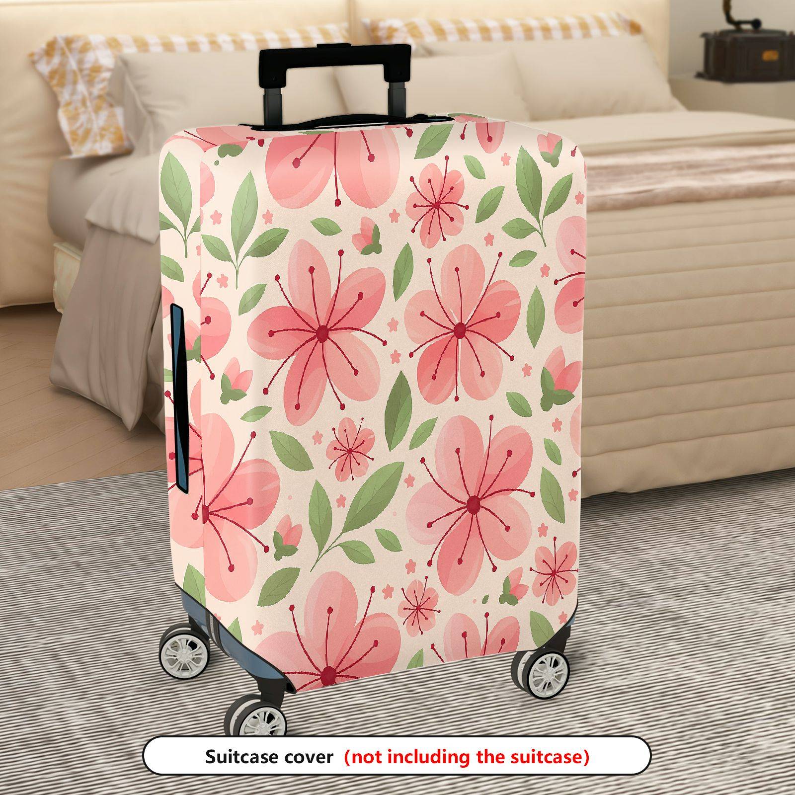 1-Piece Floral Pink Green Butterfly Leaf Flower  Suitcase Luggage Cover, Stretch Protective Sleeve
