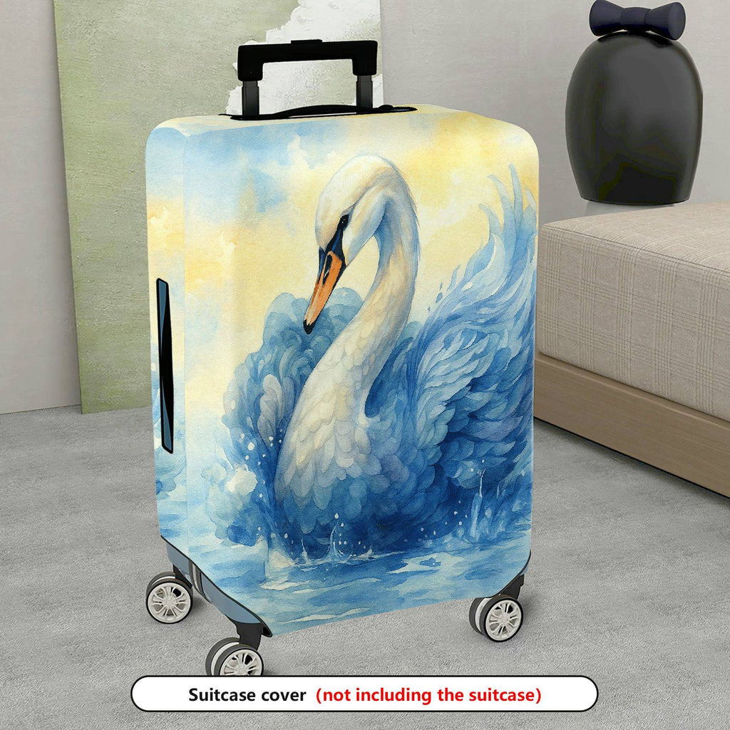 1-Piece Elegant Swan Watercolor Artistic Blue Pastoral  Suitcase Luggage Cover, Stretch Protective Sleeve