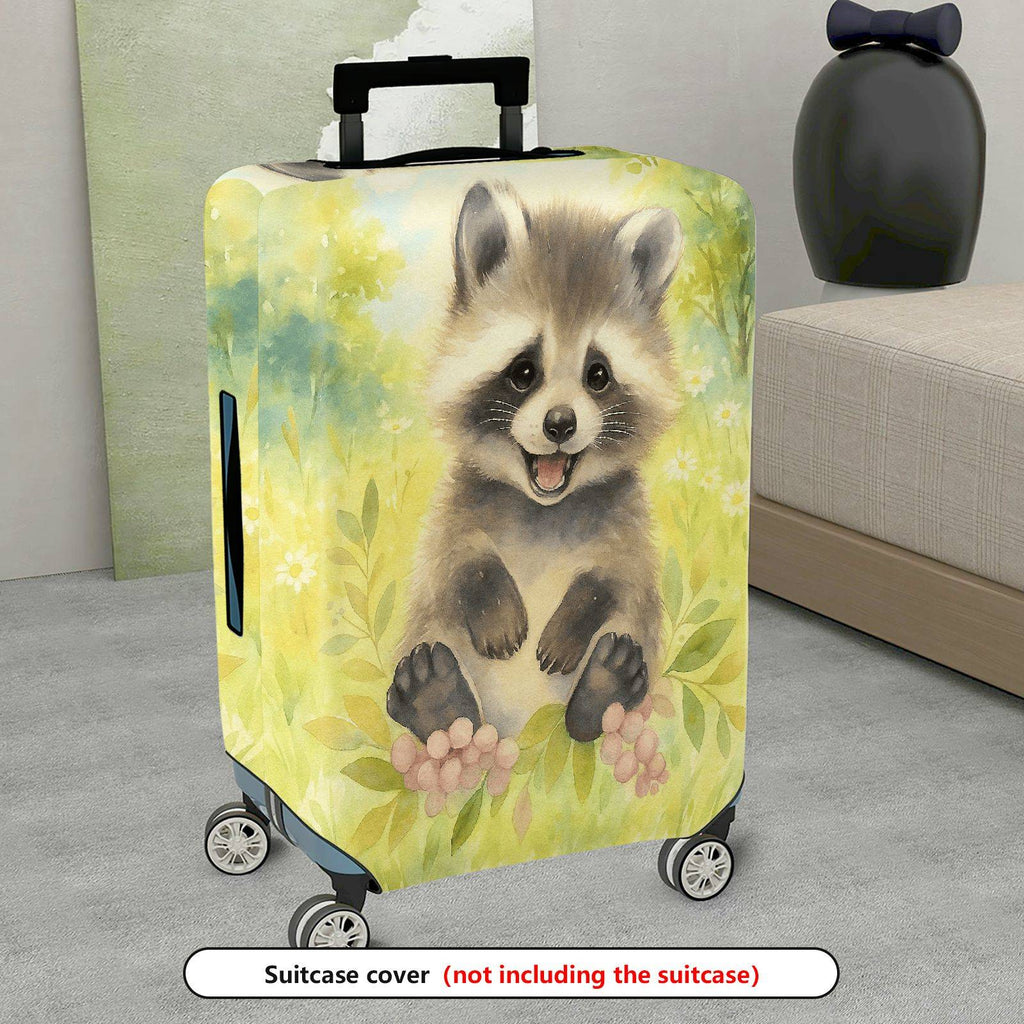 1-Piece Cute Raccoon Animal  Nature Green Flower  Suitcase Luggage Cover, Stretch Protective Sleeve