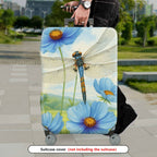 1-Piece Dragonfly Blue Flower Watercolor Nature Artistic  Suitcase Luggage Cover, Stretch Protective Sleeve