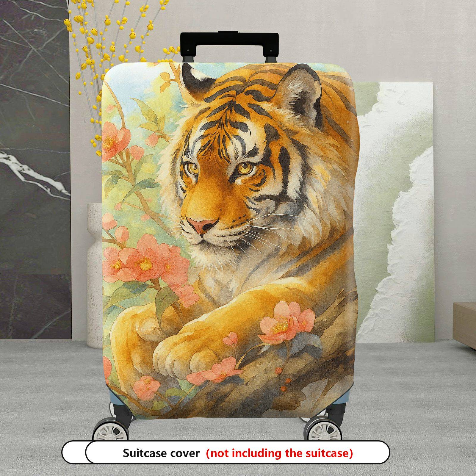 1-Piece Tiger Blossom Floral Nature Art Decorative  Suitcase Luggage Cover, Stretch Protective Sleeve